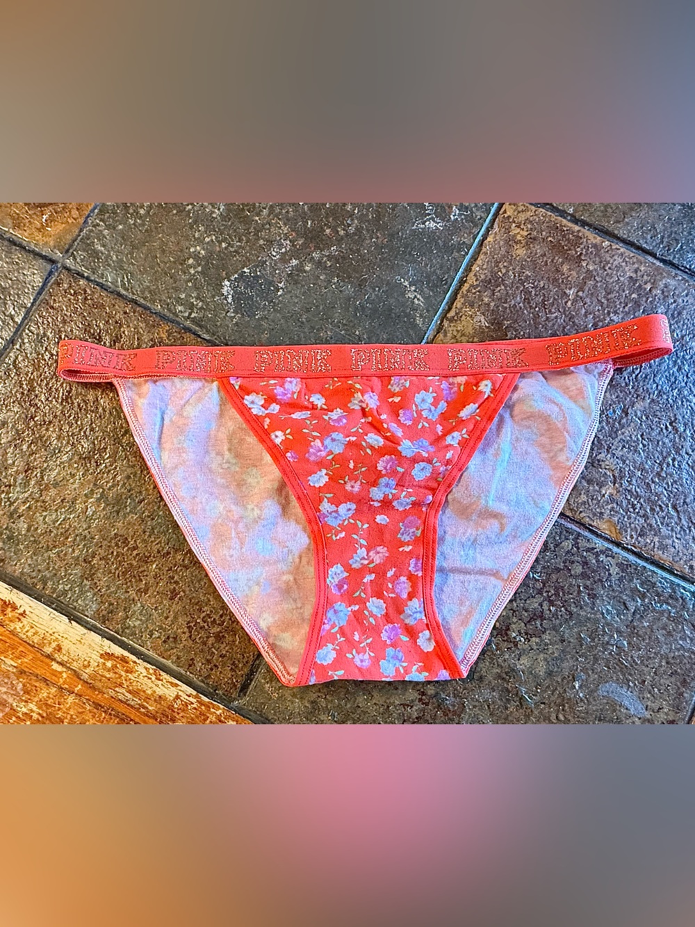 PINK Victoria's Secret Coral Floral Bikini Briefs